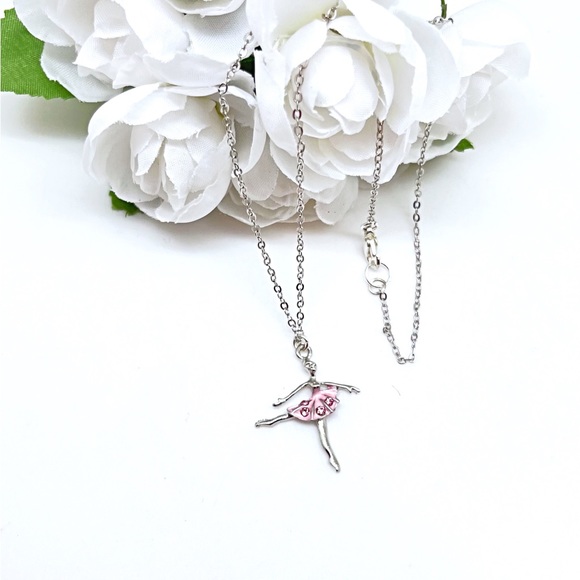Dancing Pink Crystal Ballerina Silver Necklace, NWT, Ships in Gift Box, All Ages - Picture 2 of 5